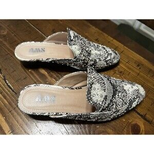 AMS Leah Studded Snakeskin Mules, Sz 6.5 , Gently Worn